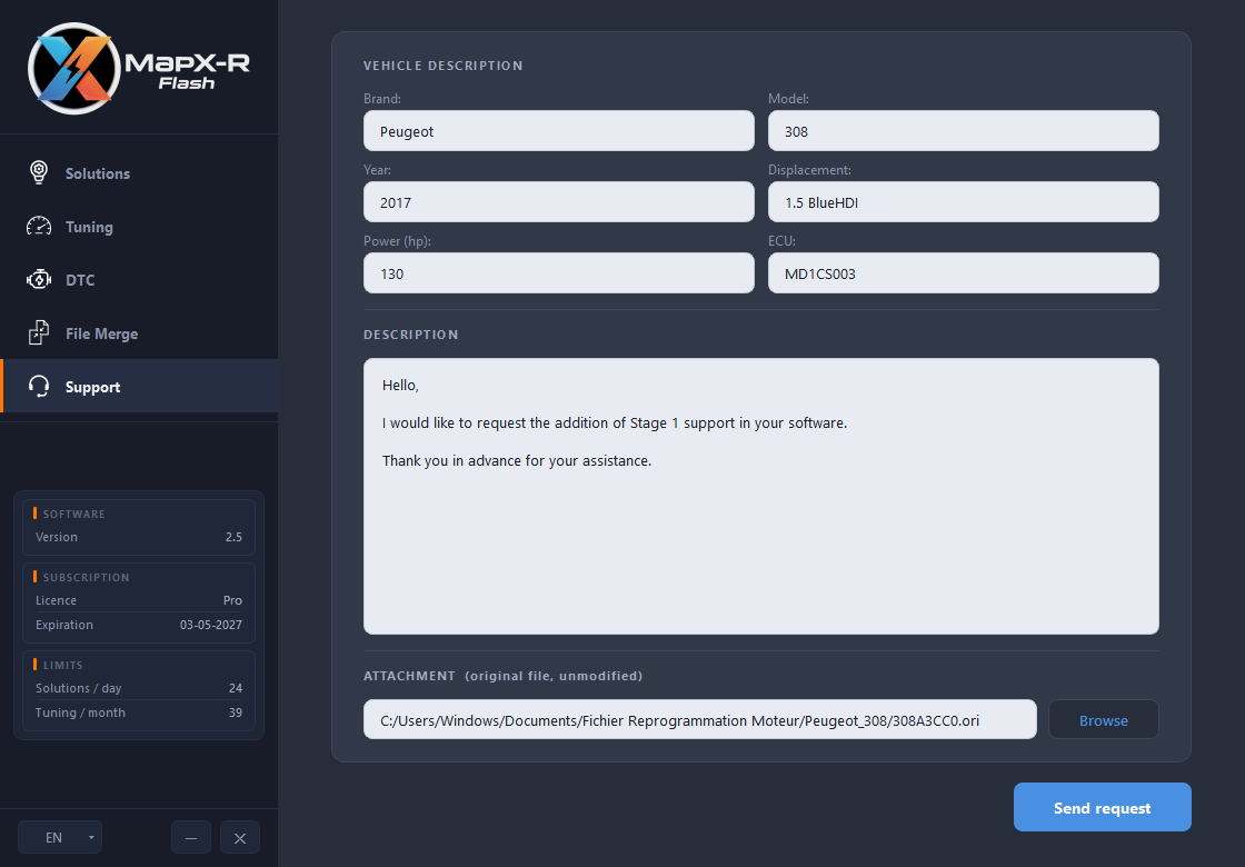 MapX-R Flash — Support technique intégré par tickets